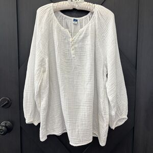 Old Navy Womens Top XXL Peasant Boho White Gauze 100% Cotton Beach Travel Resort